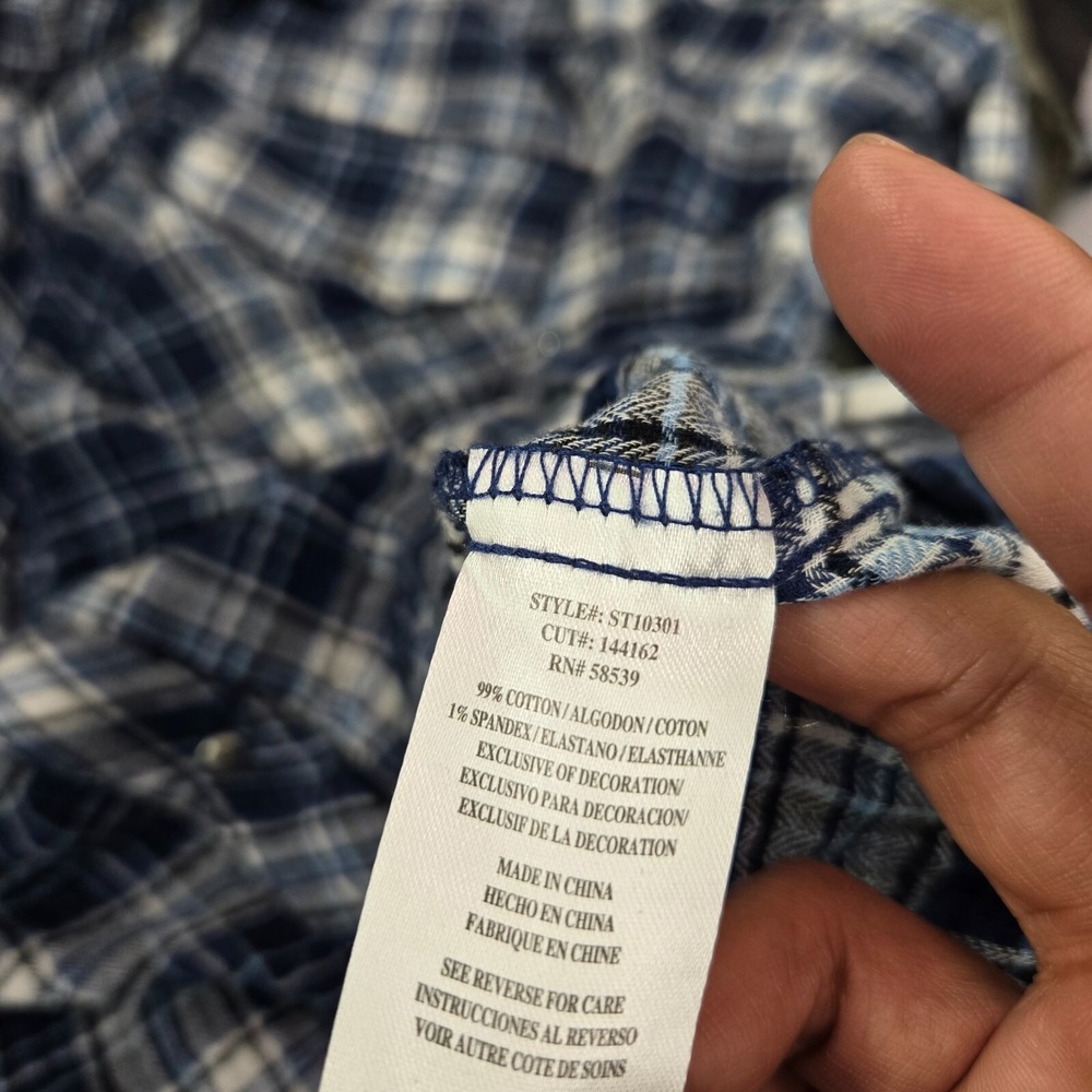 KUT Women Top Large Blue Tartan Plaid Snap Button Up Pockets Long Sleeve READ - Picture 11 of 11